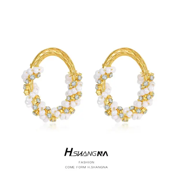 Wholesale Oval Copper Stud Earrings With Seed Bead Inlay, Featuring 925 Sterling Silver Posts For Women In Simple Style