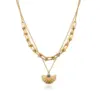 Wholesale PVD Coated Real Gold Plated Sector Oval Stainless Steel Casual Hip-Hop Waterproof Non Tarnish Double Layer Necklaces