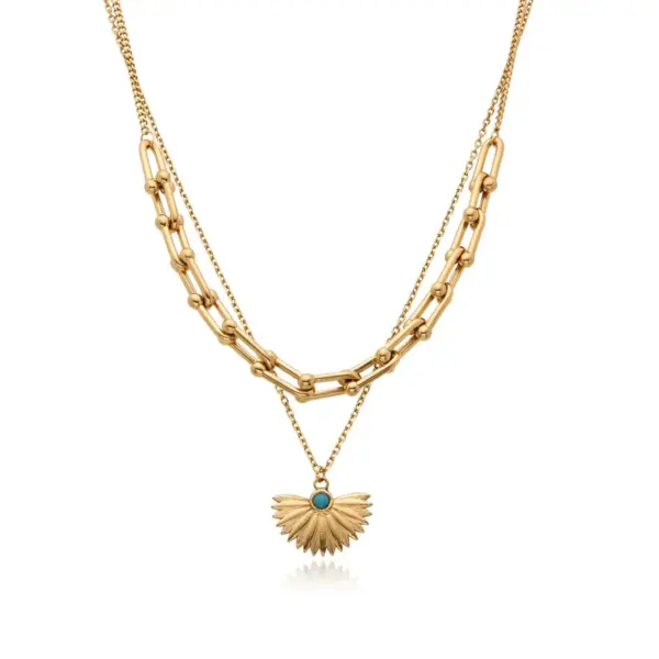 Wholesale PVD Coated Real Gold Plated Sector Oval Stainless Steel Casual Hip-Hop Waterproof Non Tarnish Double Layer Necklaces