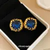 Wholesale Quadrilateral Stud Earrings For Women With 18K Real Gold Plated Copper And 304 Stainless Steel Posts Featuring Gem Inlay