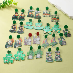 oly-d443f9a408380b848afaa6f1da20a820 Wholesale St. Patrick's Day Green Hat Lucky Grass Clover Exaggerated Carnival Acrylic Double-Sided Earrings Earrings