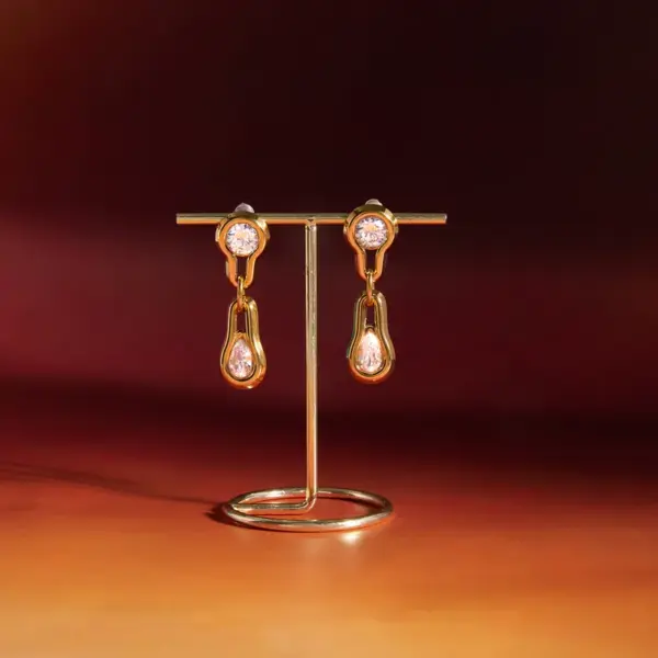Wholesale Geometric Earrings For Women In Waterproof 304 Stainless Steel With 18K Gold Plated PVD Coating And Zircon Inlay