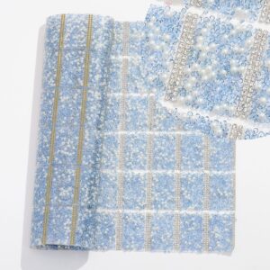 2 light blue with pearls / Pointed bottom rhinestones with pearls hot melt square adhesive tape [full piece 24*40cm small square 3*4cm]