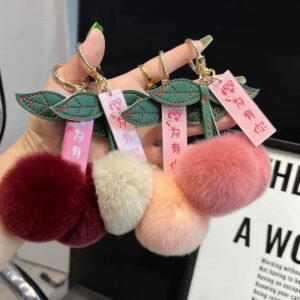 Wholesale [Sakura for you] imitation rex rabbit fur cherry car key chain pendant ins plush ball bag pendant gift
