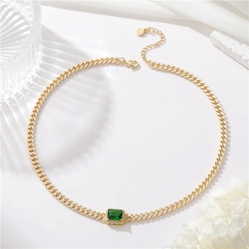 Wholesale Gemstone Necklace For Women With Electroplated Copper Pendant And Cuban Link Chain Curb Chain