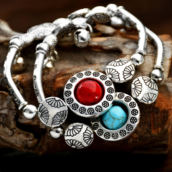 oly-d47f1bbb51854335a9600a7c1074f372 Wholesale Nepalese Ethnic Xizang Silver Bell Bracelet Niche Empress Dowager vintage Turquoise Bracelet