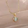 Wholesale PVD Coated Real Gold Plated Geometric 304 Stainless Steel Cat's Eye Stone Elegant Sweet Waterproof Non Tarnish 304 Stainless Steel Lobster Trigger Clasp Closure Pendant Necklace