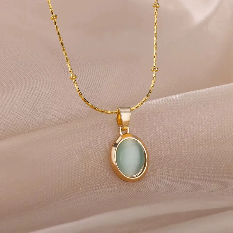 Wholesale PVD Coated Real Gold Plated Geometric 304 Stainless Steel Cat's Eye Stone Elegant Sweet Waterproof Non Tarnish 304 Stainless Steel Lobster T