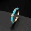 Wholesale Round Enamel Rings For Women In Copper With 14K Real Gold Electroplated Finish Featuring Zircon Inlay