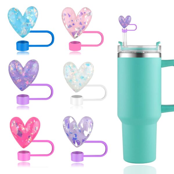 Wholesale Valentine's Day Shiny Love Straw Cap Resin Accessories Creative Cartoon Silicone Dust Plug Water Cup Straw Cover Decoration