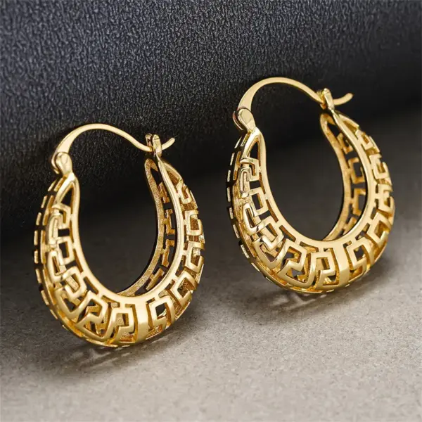 Wholesale Three-dimensional Geometric Earrings For Women In Copper With KC Golden Water Plating And 0.03µm Thickness