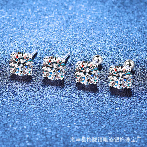 Wholesale Silver stud earrings, four-prong, one-carat moissanite stud earrings
