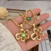 Wholesale Jewelry Classic Style Flower Copper Zircon 18K Gold Plated Plating Ball Chain Pendant Necklace