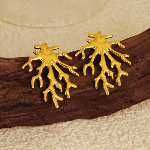 Wholesale PVD Coated Real Gold Plated Coral 304 Stainless Steel Simple Style IG Style Waterproof Non Tarnish Ear Studs