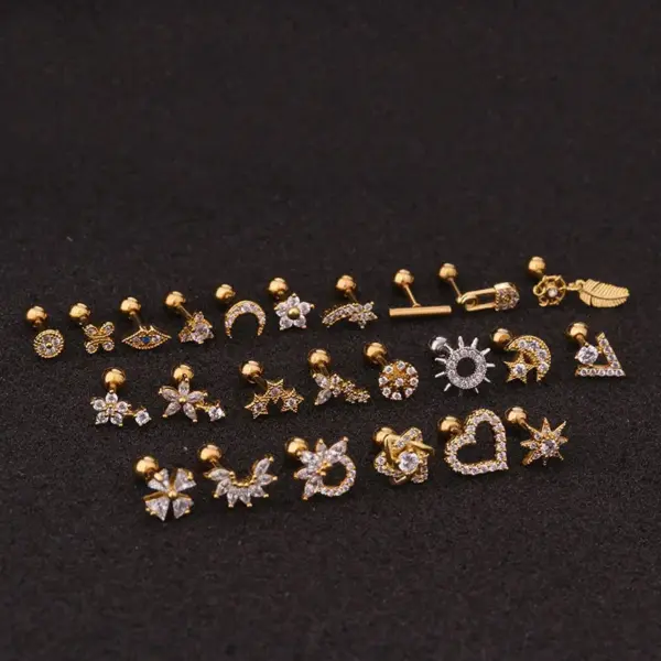 oly-d4dd77af30c215254f462105aa6cb3c8 Wholesale 316L Stainless Steel Copper Ear Cartilage Rings & Studs Flower Waterproof Non Tarnish Surgical Steel