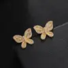 Wholesale Fashionable Butterfly Stud Earrings For Women Hip Hop Copper Embedded Zirconia 3D Butterfly Full Zircon Earrings