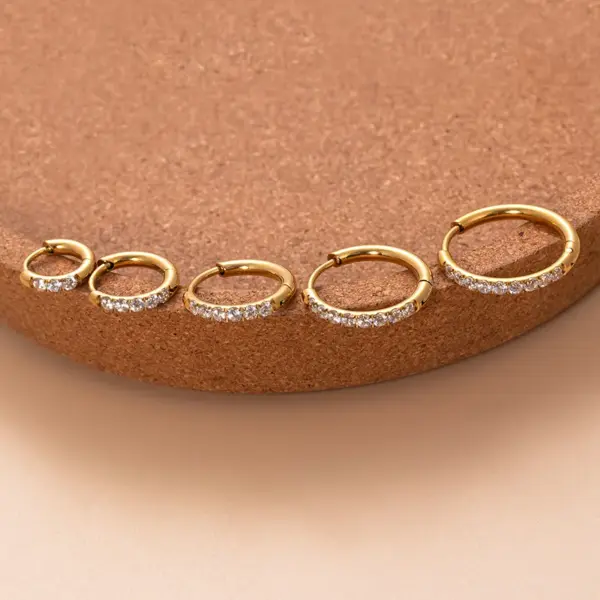 Wholesale 1 Piece 316L Stainless Steel Zircon Simple Style Classic Style Shiny Ear Cartilage Rings & Studs Round Waterproof Non Tarnish Surgical Steel 18K Gold Plated Ear Cartilage Rings & Studs
