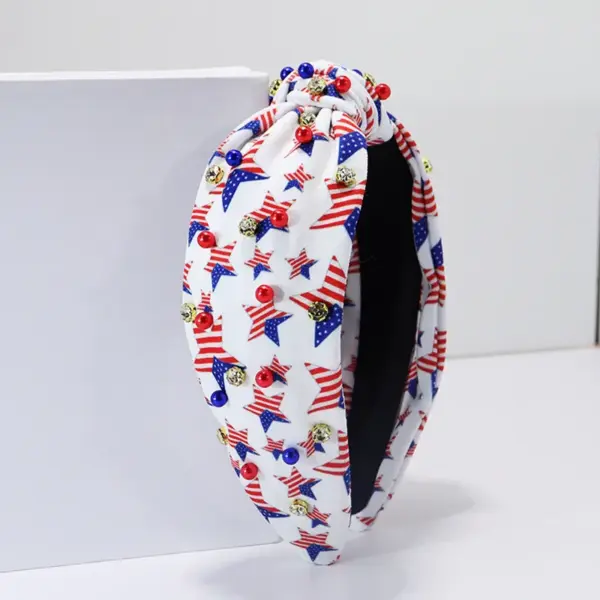 Wholesale Pearl Rhinestone Bow Hairband Striped Independence Day Stars American Hair Accessories Flag Hairband