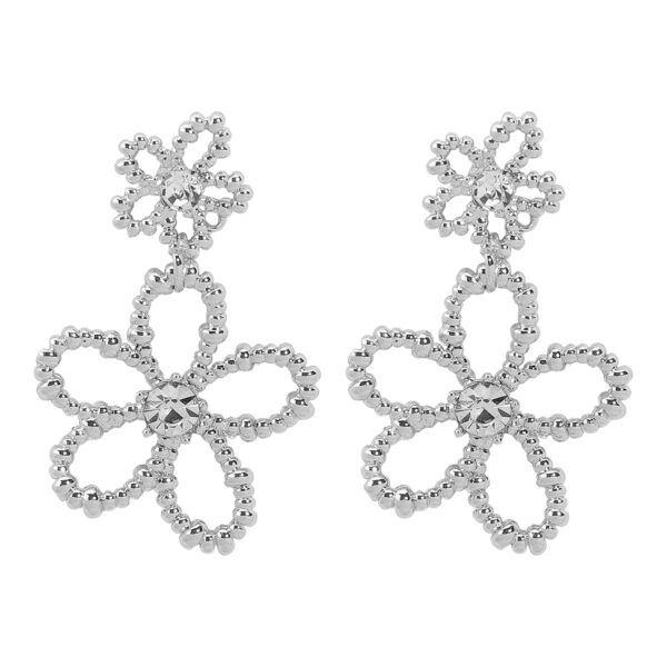 Wholesale E12859 metal-style geometric diamond earrings fresh and sweet hollow flowers light luxury exquisite earrings for women