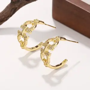 Wholesale Hypoallergenic Letter Stud Earrings For Women In Copper With KC Golden UV Plating And Zircon Inlay