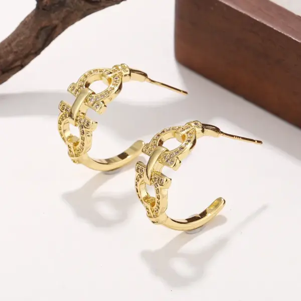 Wholesale Hypoallergenic Letter Stud Earrings For Women In Copper With KC Golden UV Plating And Zircon Inlay