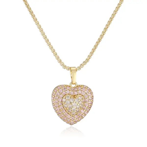 Wholesale Heart Shape Jewelry Set For Women With Zircon Inlay, 18K Real Gold Plated Copper, Water Plating And Twisted Rope Chain