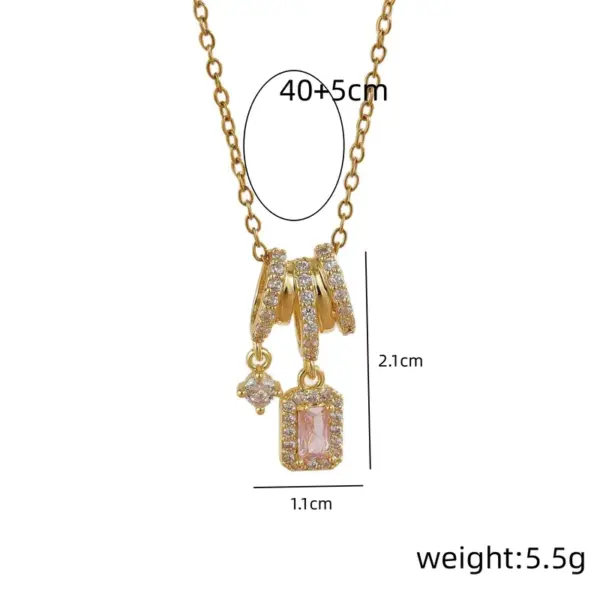 Wholesale New Sparkling Tassel Square Pendant Accessories Titanium Steel Necklace Niche Design Sense High-End Micro-Inlaid Zirconia Clavicle Chain Electroplated (Including Color Retention Layer)