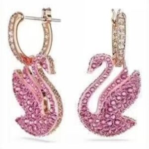 New love pink swan earrings