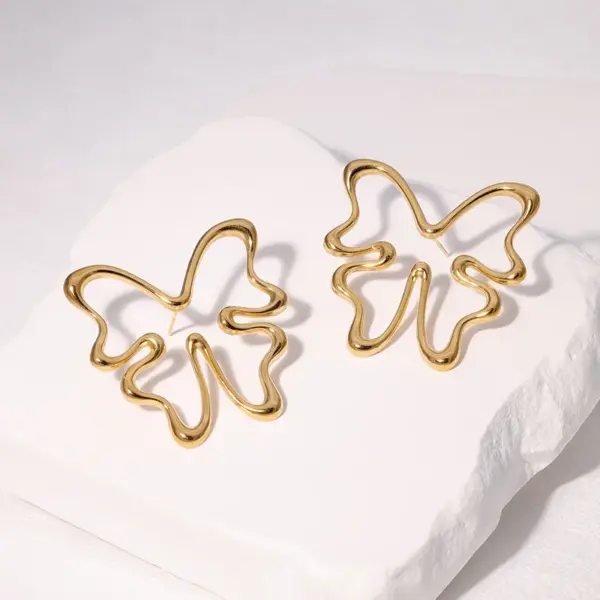 Wholesale PVD Coated Real Gold Plated 18K Gold Butterfly 304 Stainless Steel Princess Cute Modern Style Waterproof Non Tarnish Ear Studs