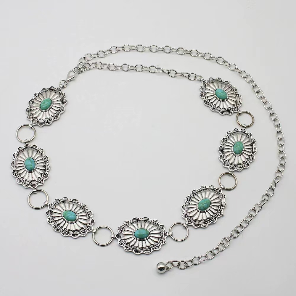 Wholesale Cross-border European and American bohemian waist chain women's fashion style accessories decorative turquoise ethnic style retro accessorie