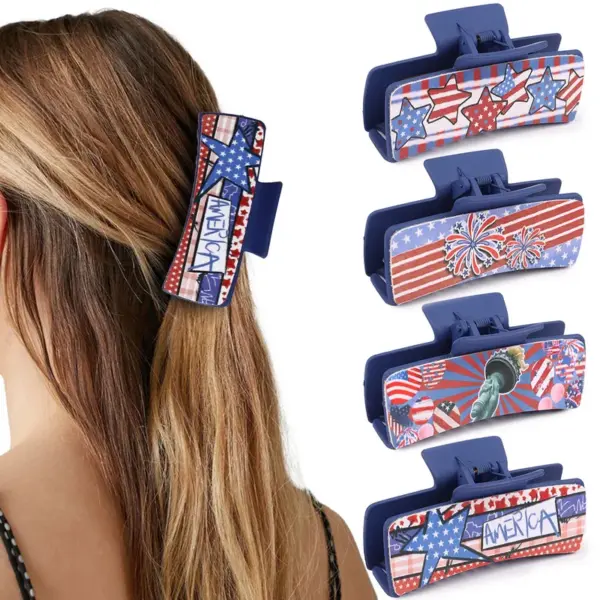 Wholesale Gold And Black Shark Hair Clip Independence Day American Flag Updo Hair Clip For Women