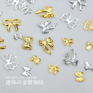 Wholesale Popular Manicure Jewelry Gold and Silver Hollow Alloy Bow Tie Flash Light Luxury All-match Bow Manicure Nail Accessories