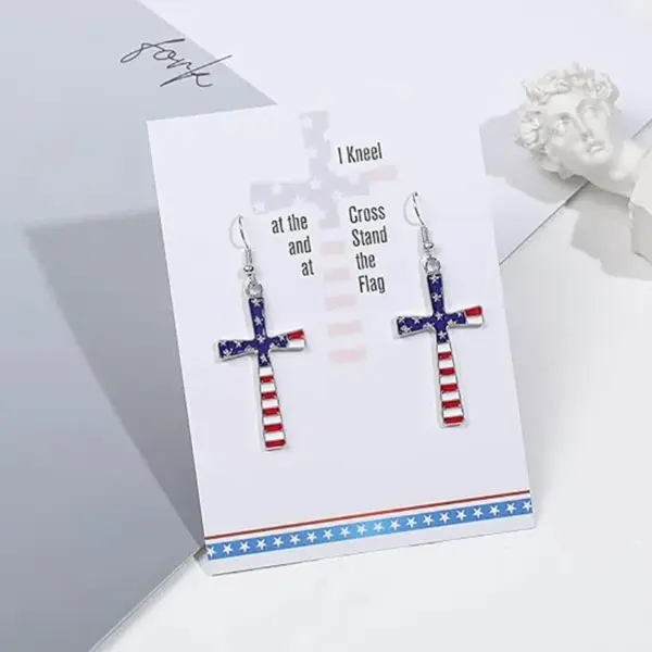 Wholesale Independence Day Cross Earrings With Drip Oil American Flag Pendant Alloy Geometric Pattern Personalized Electroplated Jewelry For Women