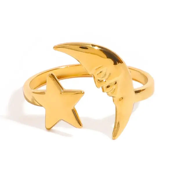 Wholesale 304 Stainless Steel Moon PVD Coated 18K Real Gold Plated Simple Style Classic Style Open Rings