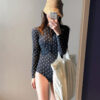 Wholesale South Korea Sexy Slim-Fit Belly-Covering Slimming Sunscreen Dot Long-Sleeve Zipper One-piece Professional Women’s Swimwear