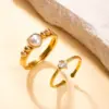 Wholesale Unisex Heart Shape Rings In 304 Stainless Steel With Rhinestone Inlay, Sweet Style, 2 Pieces Set