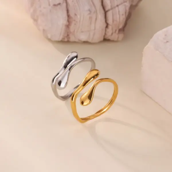 Wholesale 18K Gold Plated Stainless Steel Wave Ring Women's Open Ring Vacuum Electroplating Unisex Casual Four Seasons Wear