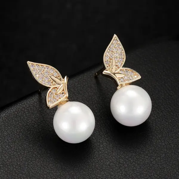 Wholesale Elephant Stud Earrings With Tassel Craft, Electroplated Copper And Zircon Inlay, Featuring 925 Sterling Silver Ear Pins