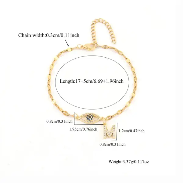 Wholesale Fashionable Initial Pendant Zircon Devil's Eye Stainless Steel Gold Color Women's Bracelet Lip Chain Simple Style Everyday Wear