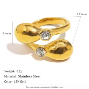 Snake Head Zircon Open Ring-Gold