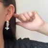 Wholesale Elegant Butterfly Flower Pearl Pendant Earrings With Sparkling Zirconia East Gate Of Seoul Luxury Atmosphere Women's Jewelry