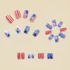 Wholesale Blue Press-on Nail Stickers Medium Length European Square Independence Day Floral Nail Art Decoration Polyester Fiber