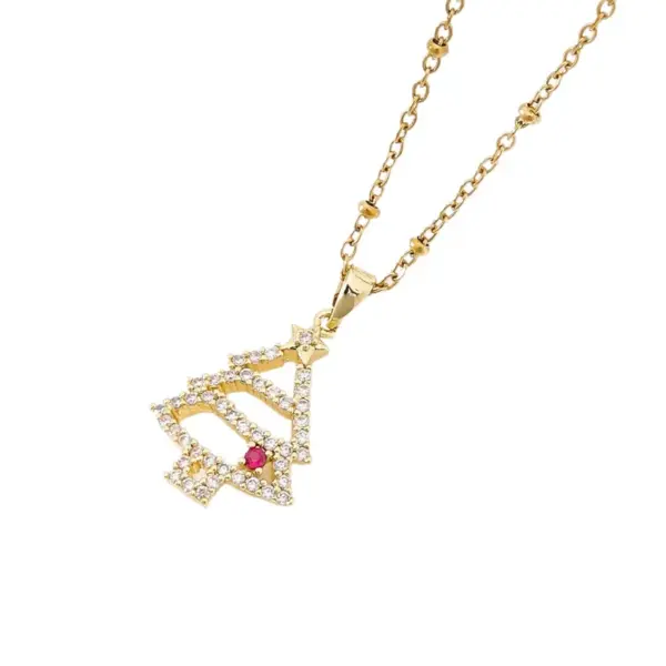 Wholesale Fashionable Luxury Copper Plated 18K Gold Christmas Pendant Necklace Women's Geometric Pattern Simple Style Christmas Gift