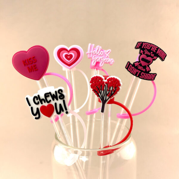 Wholesale Valentine's Day Series Suction Tube Cover Suction Cap Silicone Dust Cap Plug Cute Animation Straw Decoration Products