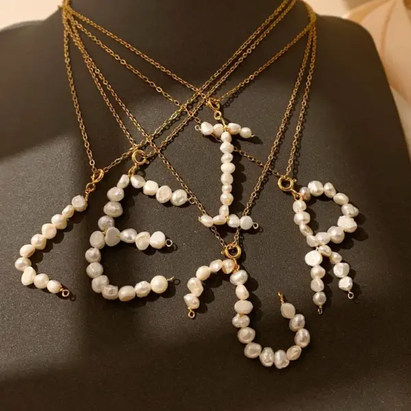 Wholesale 18K Gold Plated Titanium Steel Vacuum Electroplated Three-Dimensional Letter Pearl Trendy Necklace Handmade Unisex