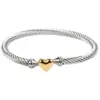 Wholesale 18K Real Gold Plated 304 Stainless Steel PVD Coated Heart Shape Two Tone Plating Bangle