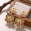Wholesale Hypoallergenic Flowers Drop Earrings For Women In Copper With KC Golden Plated UV Plating And Rhinestone Inlay