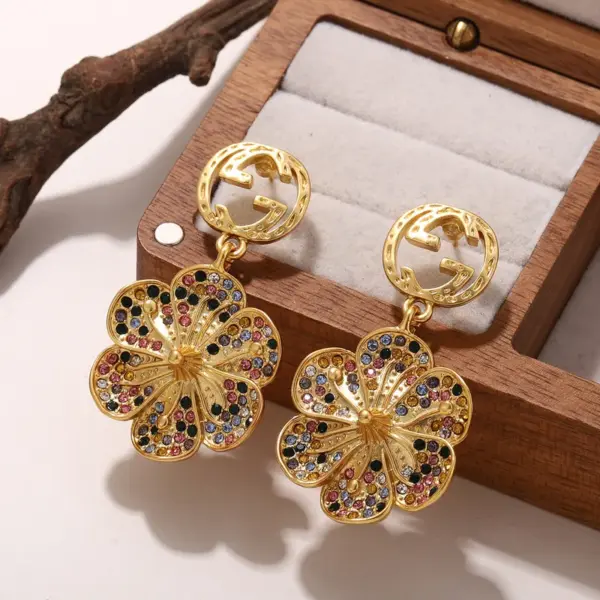 Wholesale Hypoallergenic Flowers Drop Earrings For Women In Copper With KC Golden Plated UV Plating And Rhinestone Inlay