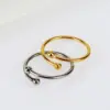 Wholesale 304 Stainless Steel Solid Color Ion Plating (IP) 18K Real Gold Plated Simple Style Classic Style Waterproof Non Tarnish Inlay Gold Open Rings