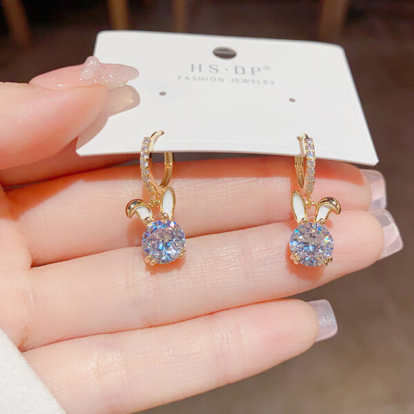 Wholesale Summer Sweet Cool Personality Exquisite Super Flash Zircon Rabbit Ear Buckle Women's Fashion Niche Design Trendy Earrings